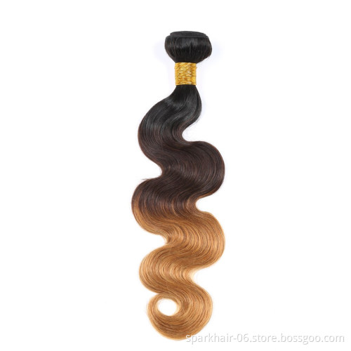 9a 100g SPARK Ombre Brazilian Remy Human Hair Weaving Bundle for Women Weave Hair Extension Black Brown Gold Body Wave 1b/4/30